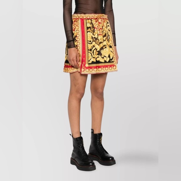 Versace Black, Gold & Red Baroque Silk Mini Skirt - Picture 5 of 15
